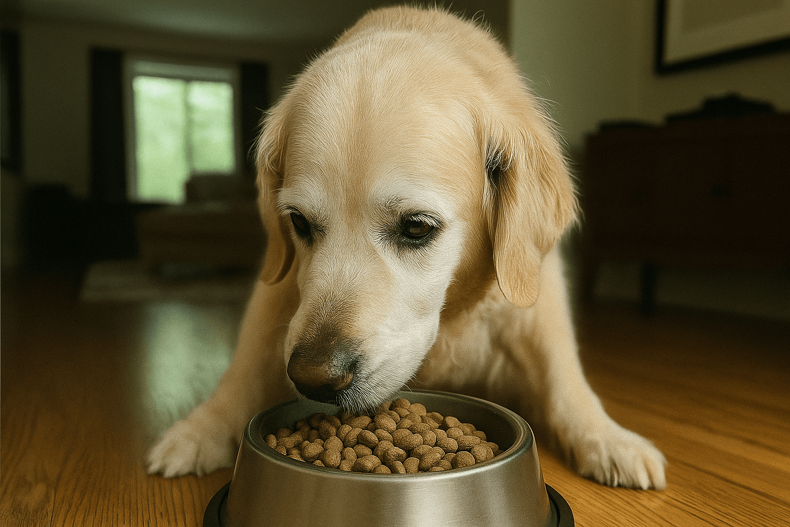 Cachorro idoso comendo