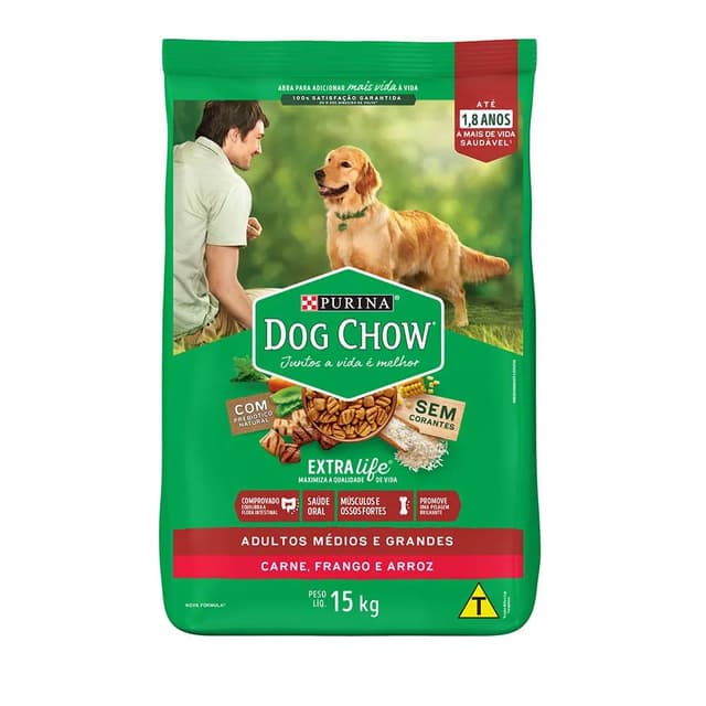 Purina Dog Chow ExtraLife Carne, Frango e Arroz Cães Adultos