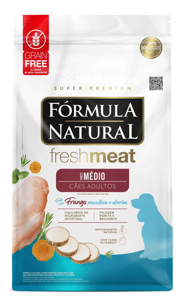 Fórmula Natural Fresh Meat Cães Adultos Porte Médio Frango, Mandioca e Alecrim